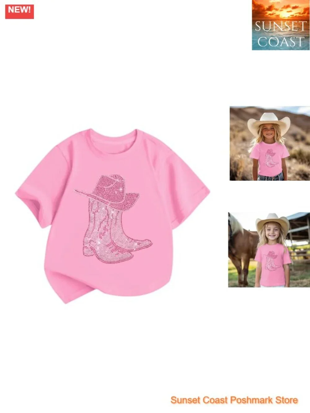 Girls Western Cowgirl Rhinestone Tee Rodeo Graphic Shirt Kids